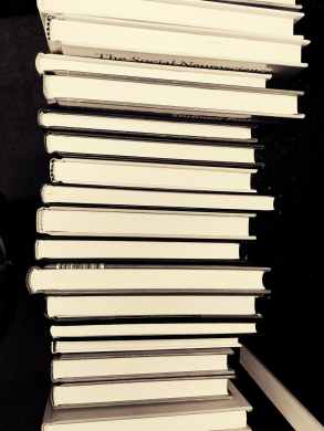 black and white book stack books education